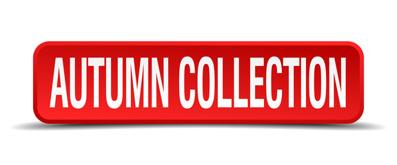 autumn collection red square button isolated on white background