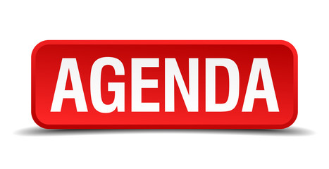 Agenda red square button isolated on white background