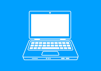 White laptop icon on blue background