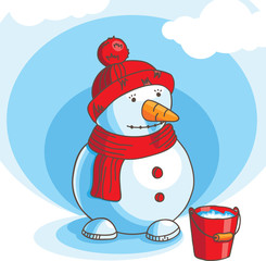 Snowman in hat and scarf