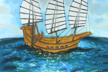 Sailing boat in the sea painting background