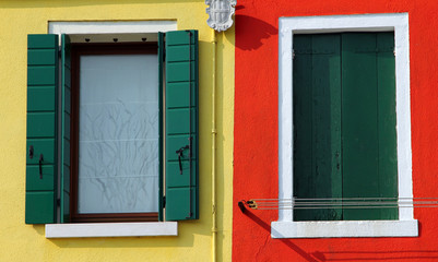 Windows of colorful houses, Burano island, Italy