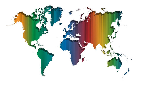 Colourful straight lines background with World map