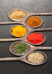 Fototapeta na wymiar Spices in wooden spoons