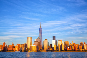 One World Trade Center and Manhattan skyline at sunset, New York