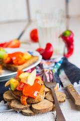 vegetarian snack rye sandwich with vegetables on a plate