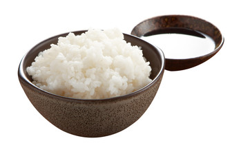 japanese steam rice on white background