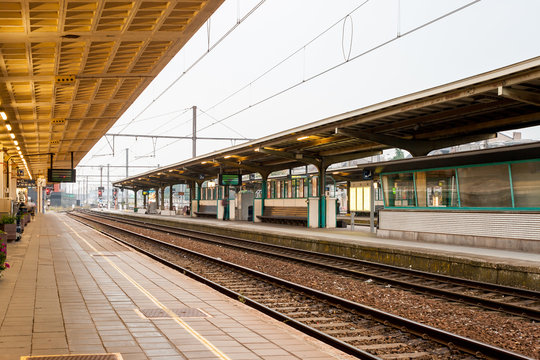 Deserted platform at the train station of Kortrijk