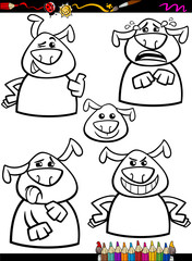 dog emotion set cartoon coloring page