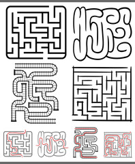 mazes or labyrinths diagrams set