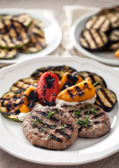 Hamburger with grilled mixed vegetables