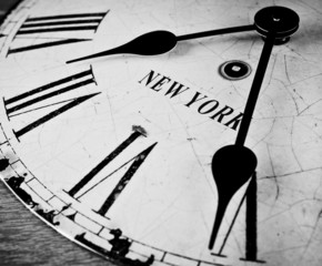 New York city clock black and white
