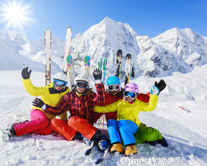 Skiing, winter, snow, skiers - family enjoying winter