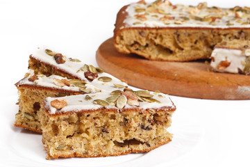 Walnut pie under a sweet glaze