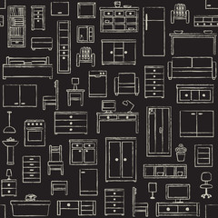 Vector seamless pattern with hand drawn furniture elements