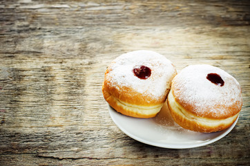 fresh doughnuts with jam for Hanukkah