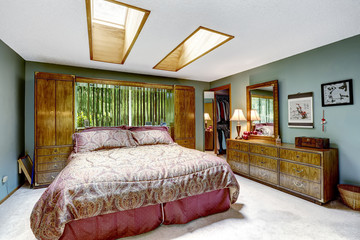 Luxury bedroom interior with skylights