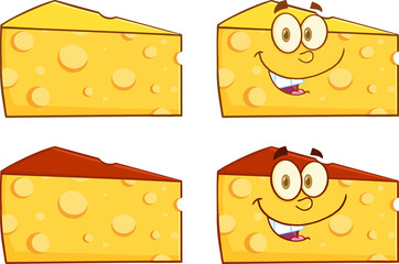 Wedge Of Cheese Cartoon Illustration. Collection Set