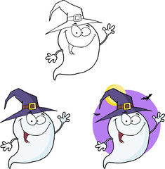 Spooky Ghost Cartoon Mascot Character Series 1. Collection Set