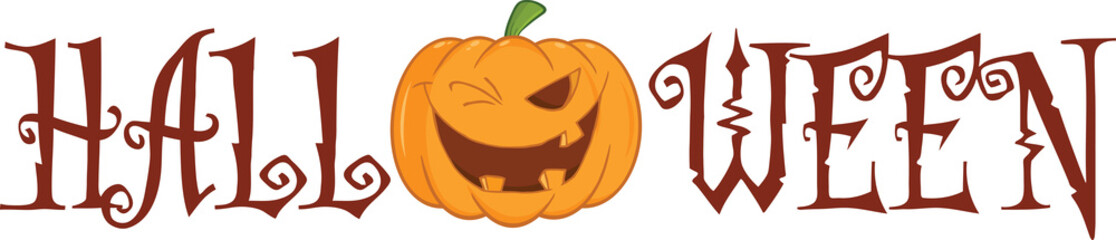Halloween Text With Pumpkin Winking Cartoon Character