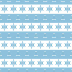 Nautical stripes anchors and wheels seamless pattern background