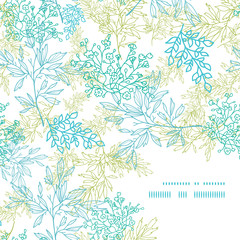 Scattered blue green branches frame corner pattern background