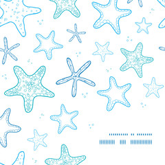 Starfish blue line art frame corner pattern background