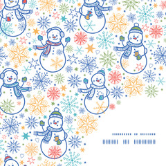 Vector cute snowmen frame corner pattern background