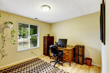 Ivory office room with brown furniture set