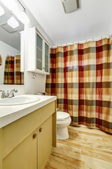 Fototapeta na wymiar Bathroom interior with colorful curtain