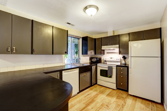 Kitchen room in contrast white and black colors