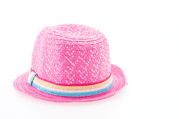 pink straw hat isolated on white background