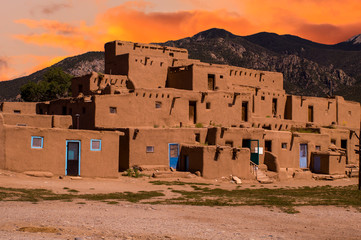 Adobe Houses in the Pueblo of Taos, New Mexico, USA.
