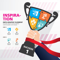 info graphic Template with Businessman holding a champion trophy