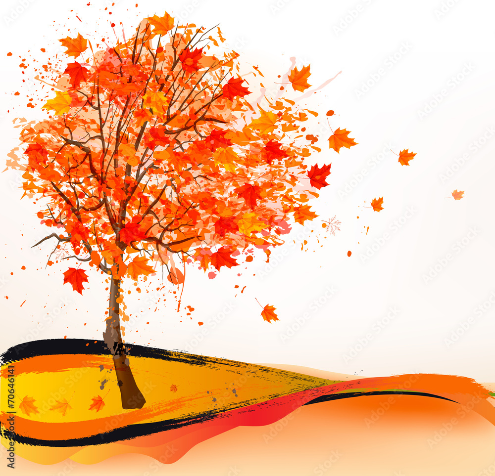Poster Autumn background with a tree. Vector.