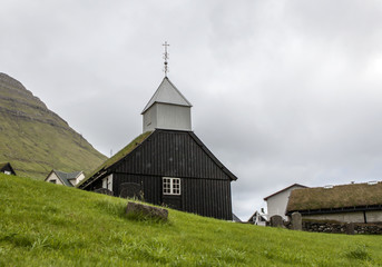 Fototapeta na wymiar Turf house church Faroe Island, North Atlantic3