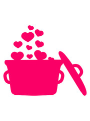 Kochen mit Liebe Herzen Blubbern Blasen Kochtopf