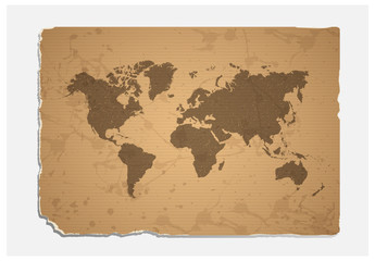 Vector World map on blank grunge paper