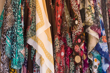 Sales of various fabric. Background.