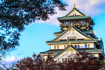 Osaka Castle in Osaka, Japan during a colorful pastel summer sun © nicholashan