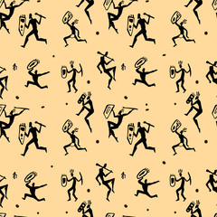 African hunters. Seamless vector pattern.