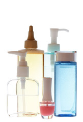 Set of bottles of body care and beauty products