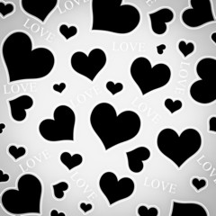 Fototapeta na wymiar Black hearts and LOVE wording.