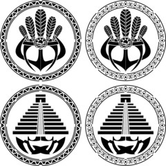 stencils of native indian american masks and pyramids