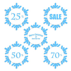 Christmas and New Year labels in the shape snowflakes for sale i