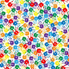 Seamless background with multi-colored handprints - 70652978