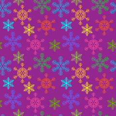 Seamless background with multi-colored Christmas snowflakes