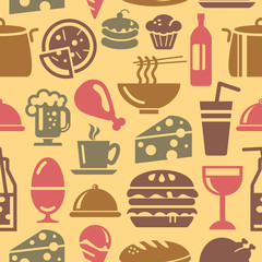 Food and Drinks Icons in Seamless Background