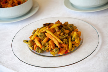 Vegetables covering with breadcrumbs