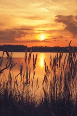 Tuinposter zonsondergang over het meer © raduga21